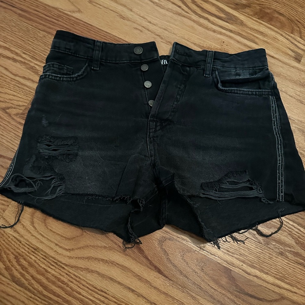 Zara Black Jean Shorts Distressed High-Waisted